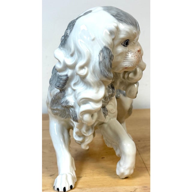 Late 19th Century Large Dresden Porcelain Standing Toy Spaniel King Charles / Pekingese, 1900s For Sale - Image 5 of 11