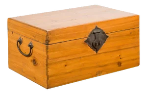 Chinese Early 20th Century Natural Elmwood Blanket Chest with Brass Hardware