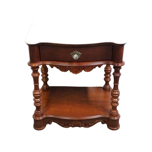Victorian Pulaski Furniture Solid Cherry Traditional Victorian Revival 24" Nightstand W. White Granite Top 45141 For Sale - Image 3 of 13