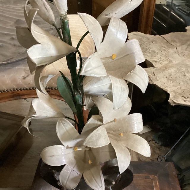 19th Century 19th Century Ivory Tole Lilies in Gilt Urn For Sale - Image 5 of 10