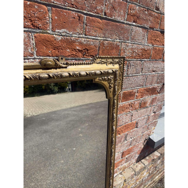 Glass Large Antique English Carved Wood and Gesso Gilt Overmantle Mirror, 1800s For Sale - Image 7 of 8
