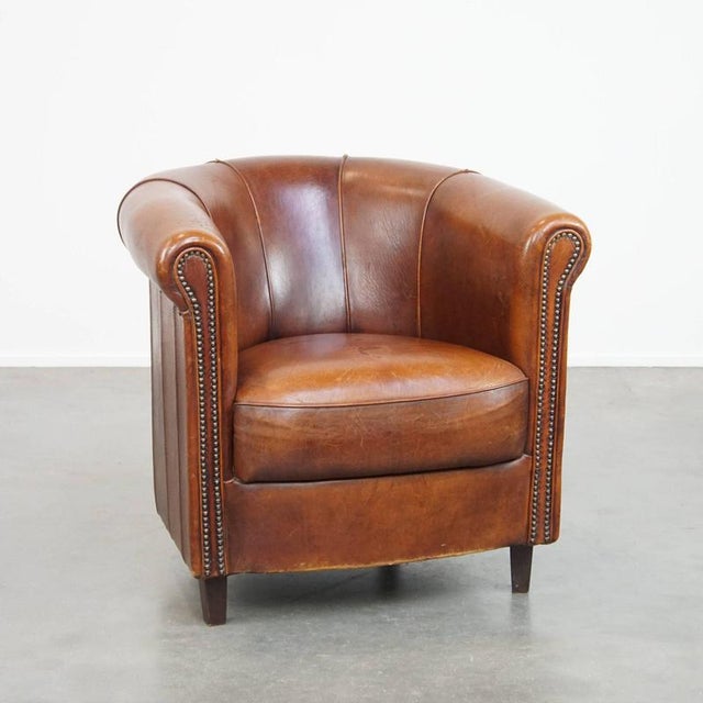 Cognac-Colored Sheep Leather Club Chair For Sale - Image 13 of 13