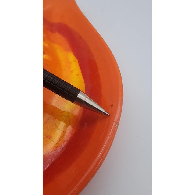 Ceramic Mid-Century Ceramic Leaf Ashtray, Orange and Yellow Drip Glaze, 1960s For Sale - Image 7 of 9