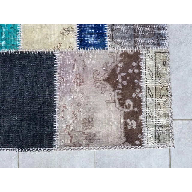 Turkish Beige & Blue Vintage Runner Rug For Sale - Image 3 of 10