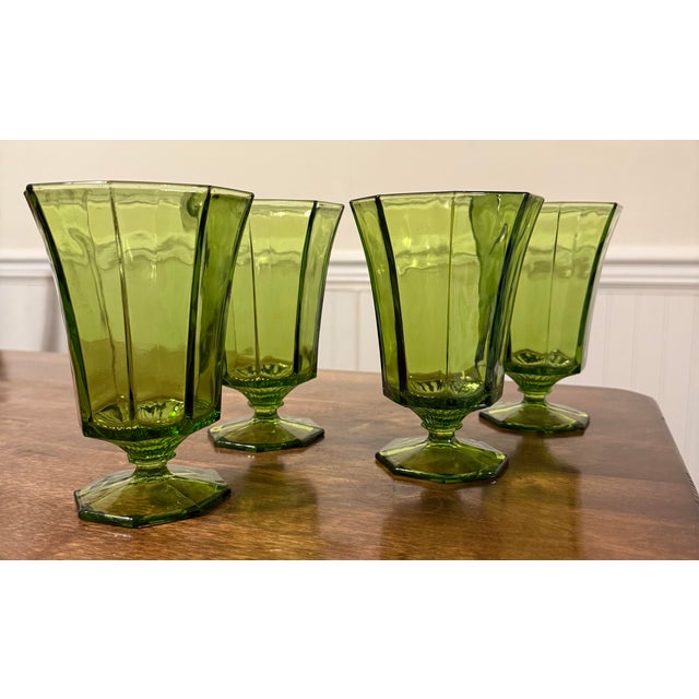 Glass Green Octagon Shaped Glasses by Independence Glass Company - Set of 4 For Sale - Image 7 of 10