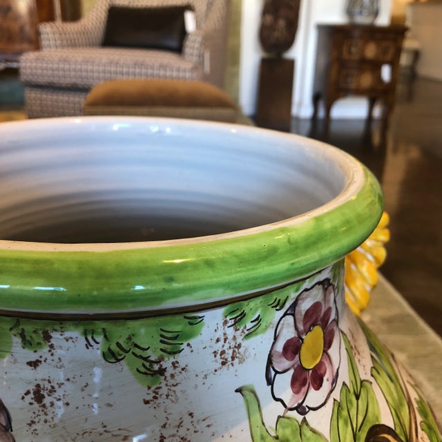 1990s Italian Yellow and Green Hand Painted Ceramic Urn For Sale - Image 12 of 13
