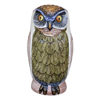 Vintage 1970s Italian Hand-Painted Ceramic Owl Umbrella Stand - Model 1479 For Sale