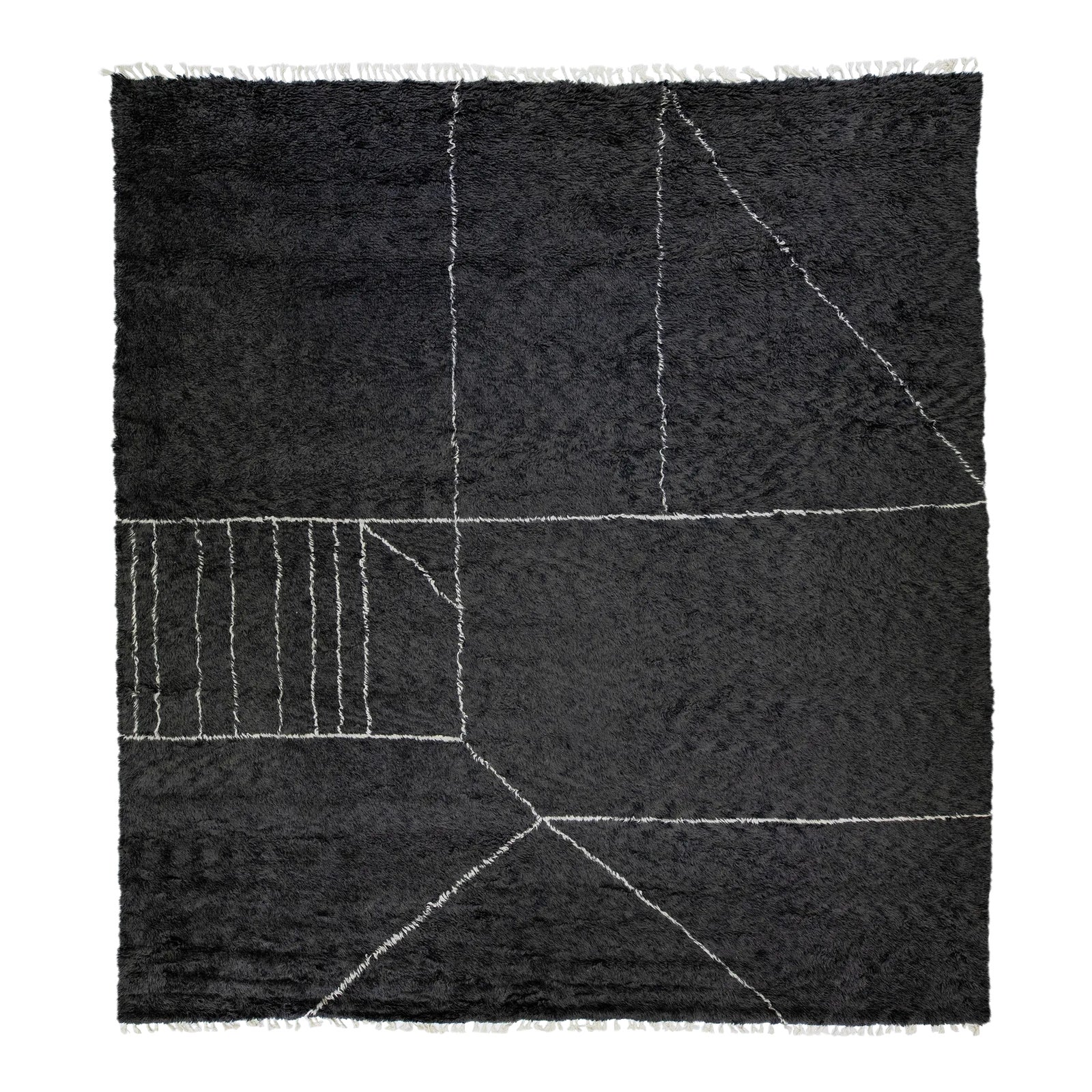 Modern Moroccan Style Black Handmade Geometric Square Wool Rug by ...
