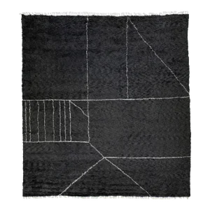 Modern Moroccan Style Black Handmade Geometric Square Wool Rug by Apadana