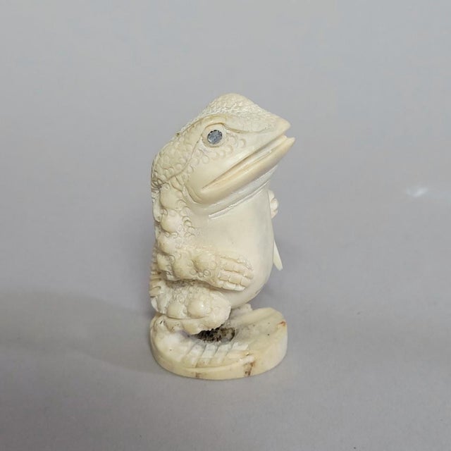 Japanese Japanese Bone Anthropomorphic Toad Figural Carving, 19th C. For Sale - Image 3 of 8