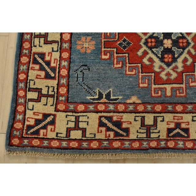 Textile Kazak Rug 2’8” X 4′ Blue Wool Tribal Hand-Knotted Oriental Carpet For Sale - Image 7 of 10