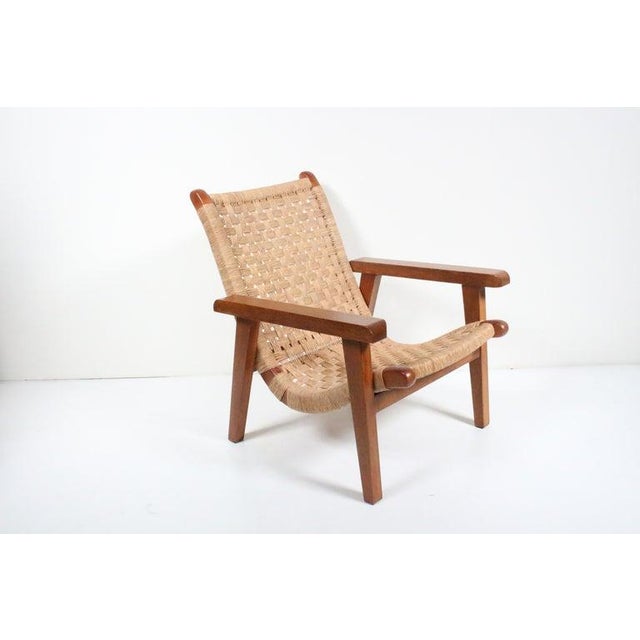 Contemporary Michael van Beuren Bauhaus Teak and Raffia Lounge Chair, circa 1940 For Sale - Image 3 of 13