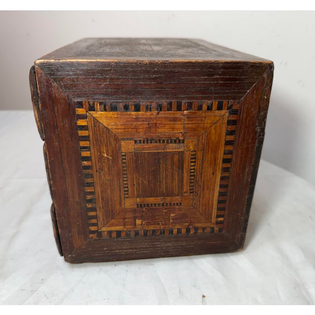 Wood Antique 19th Century Handmade Wood Veneer Marquetry Jewelry Box Dresser Chest For Sale - Image 7 of 14