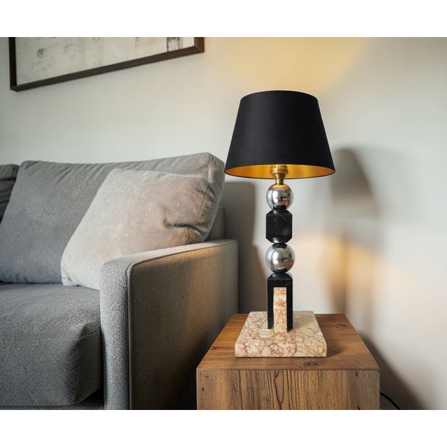 Vintage Table Lamp in Metal and Marble by Jacques Adnet, 1930s For Sale - Image 10 of 17