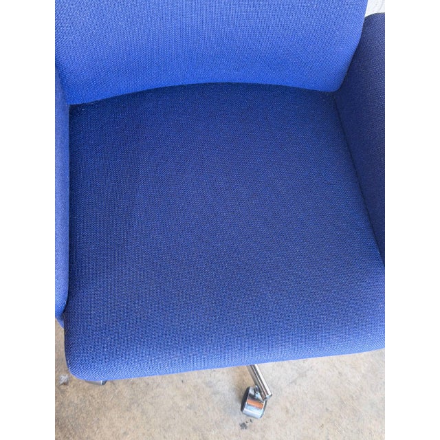 Blue Upholstered Swivel Office Chair With Metal Base Mid-Century Modern 1970s For Sale - Image 9 of 11
