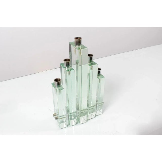 Green Thick Glass and Chromed Brass Candleholder by P. Chiesa for Fontana Arte, 1960s For Sale - Image 8 of 12