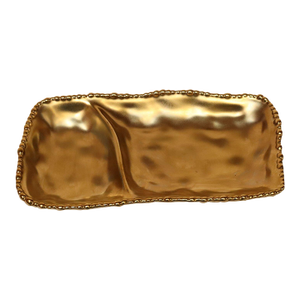 Vintage Gold Toned Porcelain Divided Serving Platter