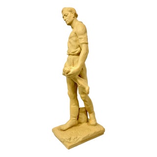 Large Socialist Realist Style Ceramic Sculpture of Sower, Czechoslovakia, Late 1940s For Sale