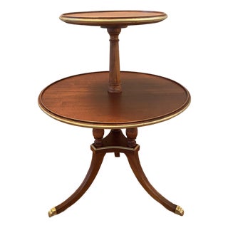 Round Tier Three Leg Regency Salon Table With Gold Claw Feet and Gold Accent For Sale