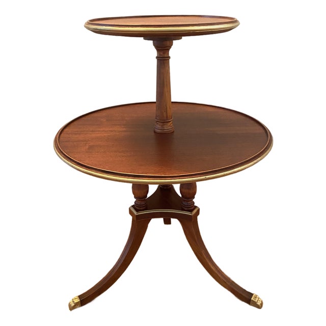 Round Tier Three Leg Regency Salon Table With Gold Claw Feet and Gold Accent For Sale