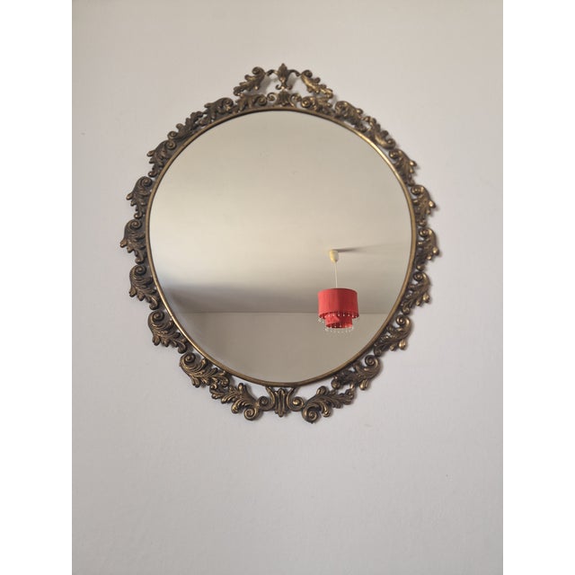Baroque Oval Bronze Wall Mirror, 1960s For Sale - Image 6 of 17