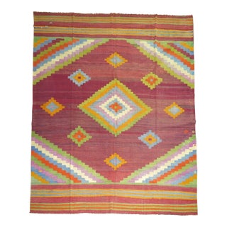 Vintage Turkish Kilim Flat-Weave Carpet - 9' x 10'11" For Sale