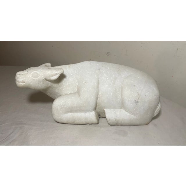 White Heavy Antique Hand Carved Marble Stone Water Buffalo Animal Sculpture Statue For Sale - Image 8 of 13