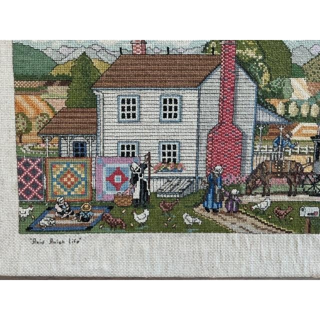 Farmhouse 1987 Colorful, Detailed Cross Stitch of Farmhouse and Farm Scene For Sale - Image 3 of 5