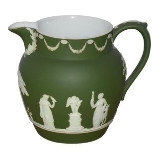 1940s Wedgwood Green Jasperware Neoclassical Cameo Pitcher 'Sacrificial Figures' #42 For Sale