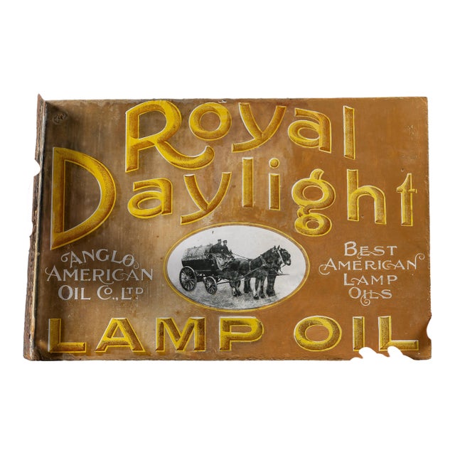 Antique Royal Daylight Lamp Oil Double-Sided Porcelain Flange Sign For Sale