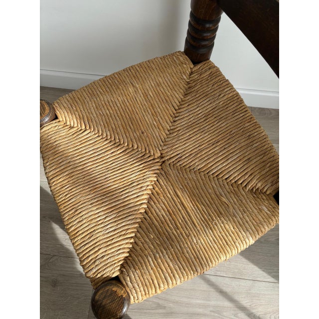 Vintage Low Wood Fireplace Chair with Straw Seat in the style of Charles Dudouyt, 1940s For Sale - Image 3 of 10