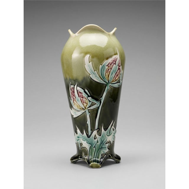 Art Nouveau French Ceramic Vase with Thistle Relief Decor from De Bruyn, 1890s For Sale - Image 4 of 7