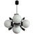 Striking retro pendant lamp from the 1970s, featuring a combination of curved chrome arms and four pressed glass shades....