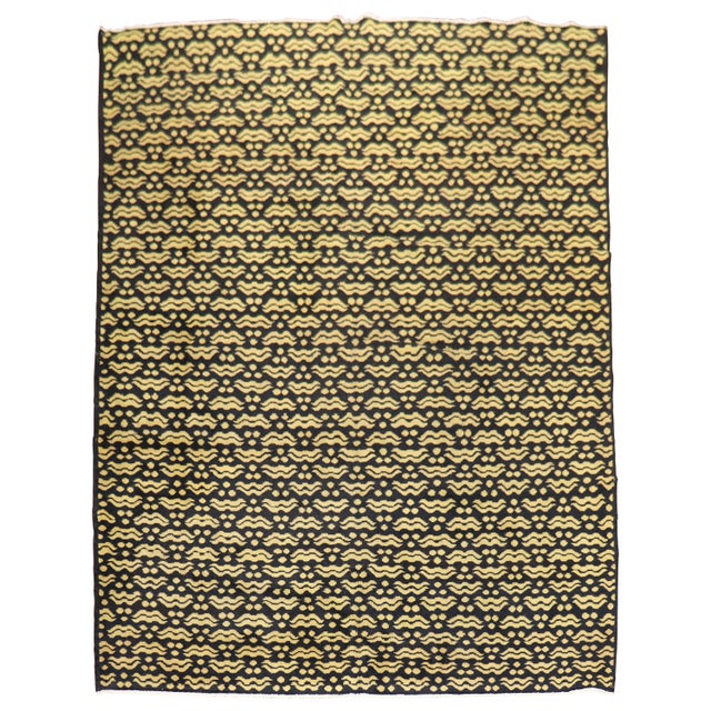 Textile Vintage Turkish Black and Yellow Deco Rug For Sale - Image 7 of 18