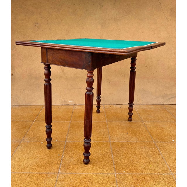 Brown Antique Oak Games Table with Green Felt Top, Early 20th Century For Sale - Image 8 of 11