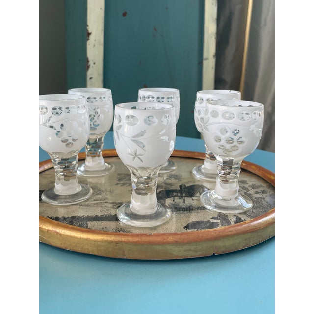 Rare Bijou-Scale Uniform Set of 6 Matching 19th Century Cut-to-Clear Cordials on Base Tray A spectacular, investment-grade...