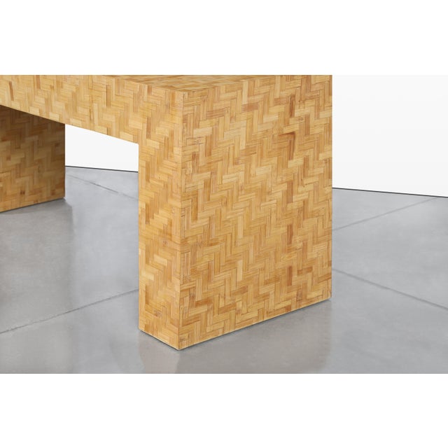 Vintage Postmodern Bamboo Parquet Waterfall Console Table For Sale - Image 10 of 13