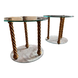 Hollywood Regency Glass and Gilt Side Tables a Pair For Sale