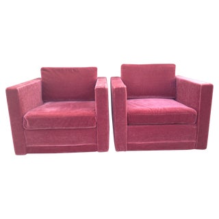 Raspberry Mohair Cube Chairs - A Pair For Sale