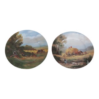 Limoges France Romance Porcelain Plate Pair of 2 Scenic Countryside Motif 4991b For Sale