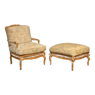 Nancy Corzine Bergere Chair & Ottoman - A Pair For Sale