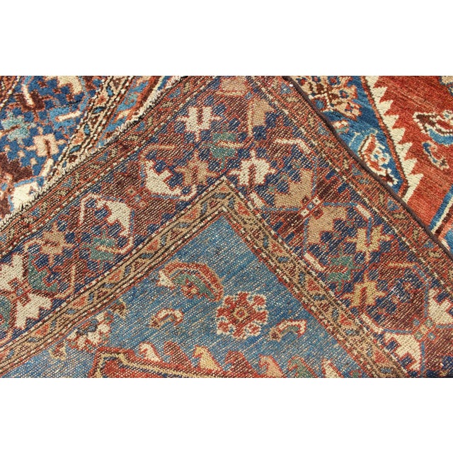 Textile Antique Persian Karadjeh Rug With Tribal Medallion in Rust Red and Bright Blue 3'10"x5'7" For Sale - Image 7 of 7