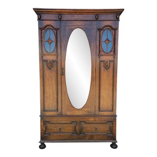 Antique English Oak Wardrobe For Sale