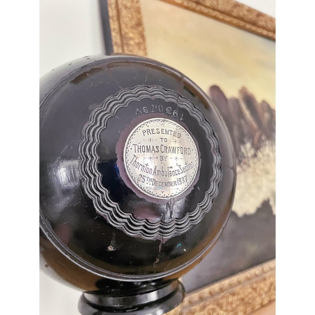 1930s 1937 English Sterling & Wood Trophy Lawn Bowling Ball on Stand For Sale - Image 5 of 5