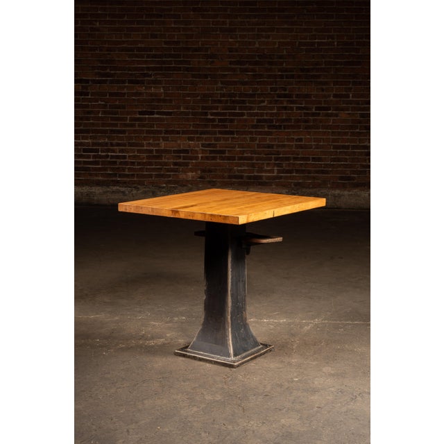 Industrial Early 20th Century Industrial Maple-Top Pub Table on Cast-Iron Pedestal For Sale - Image 3 of 15