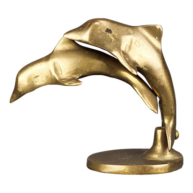 Vintage Solid Brass Dolphin Figurine For Sale