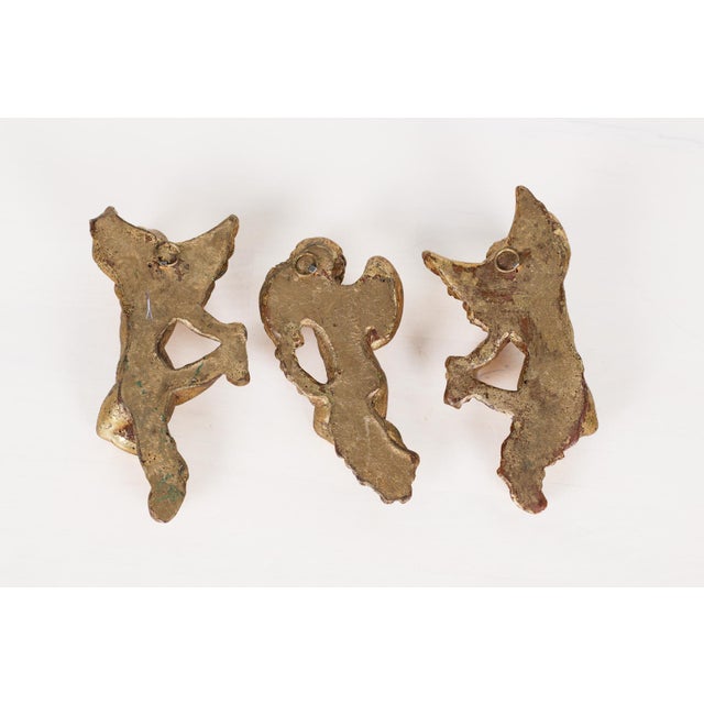 Sculpture Materials Mid-Century Set of 3 French Gold Leaf Cherub Wall Hangings For Sale - Image 7 of 15
