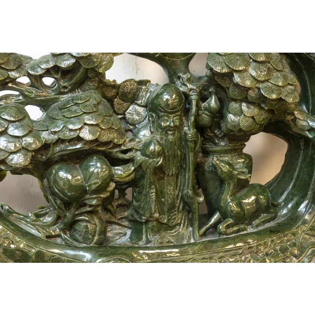 Chinese Chinese Carved Jade Sculpture With Shou Lao, Deer, and Dragon Base 36” For Sale - Image 3 of 6
