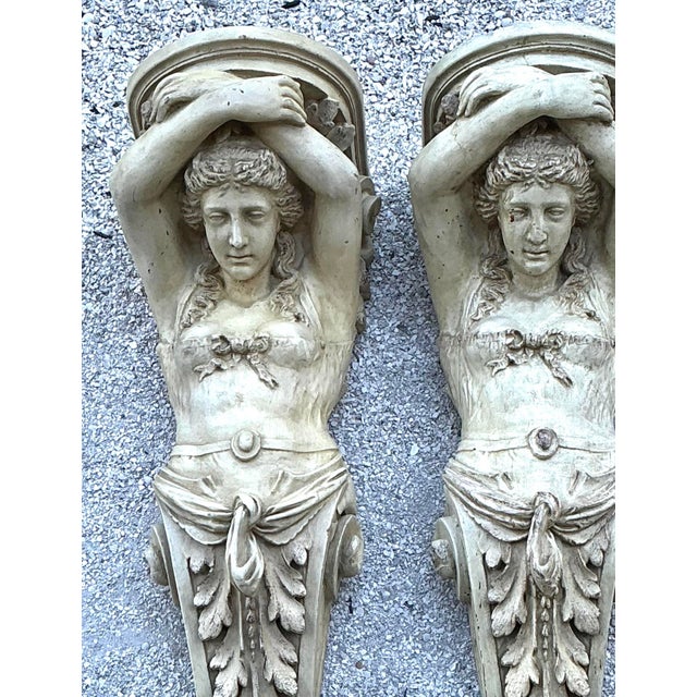 Vintage Monumental Patinated Molded Fiberglass Brackets - A Pair For Sale - Image 10 of 12