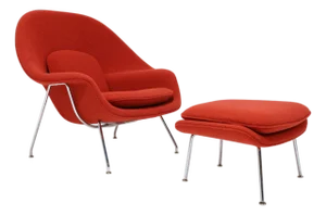 Eero Saarinen for Knoll Womb Chair and Ottoman in Red Boucle